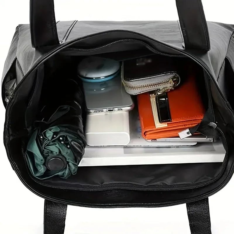 Bolsa Tote de Couro Sintético com Zíper e Bolso para Trabalho