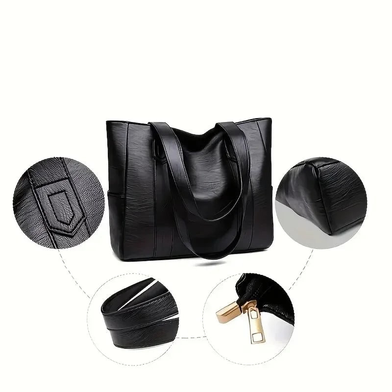 Bolsa Tote de Couro Sintético com Zíper e Bolso para Trabalho