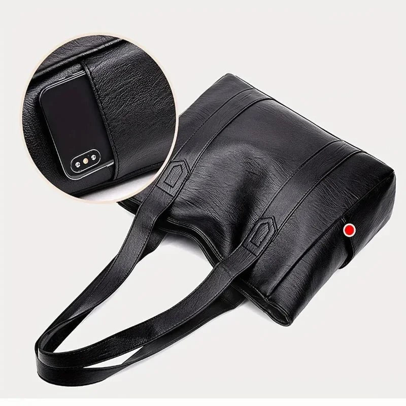 Bolsa Tote de Couro Sintético com Zíper e Bolso para Trabalho