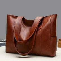 Bolsa Tote de Couro Sintético com Zíper e Bolso para Trabalho