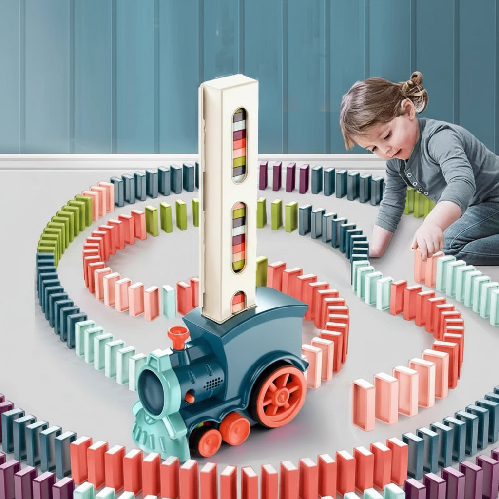 Brinquedo de Trem Domino Kids Conjunto de Construção Automática com Som e Luz