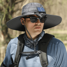 Chapéu de Proteção UV com Ventilador Solar e Aba Larga para Pesca