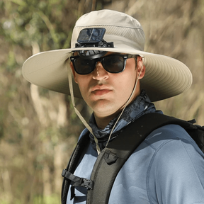 Chapéu de Proteção UV com Ventilador Solar e Aba Larga para Pesca