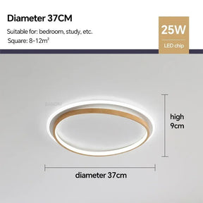 Luminária de Teto LED Moderna | Design Redondo em Nogueira e Dourado