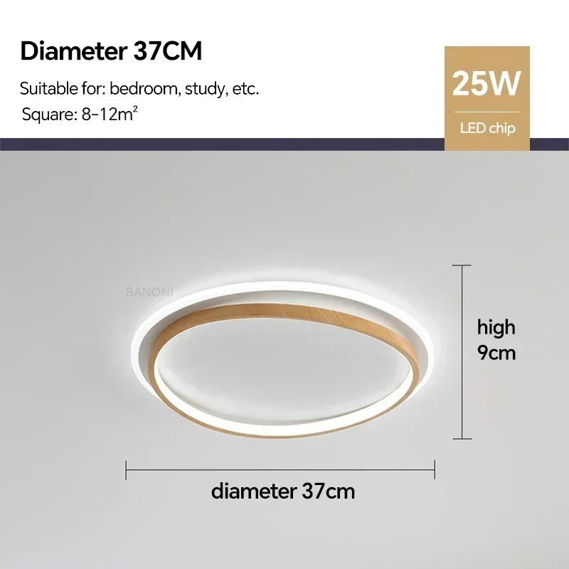 Luminária de Teto LED Moderna | Design Redondo em Nogueira e Dourado