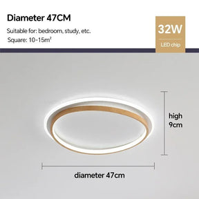 Luminária de Teto LED Moderna | Design Redondo em Nogueira e Dourado