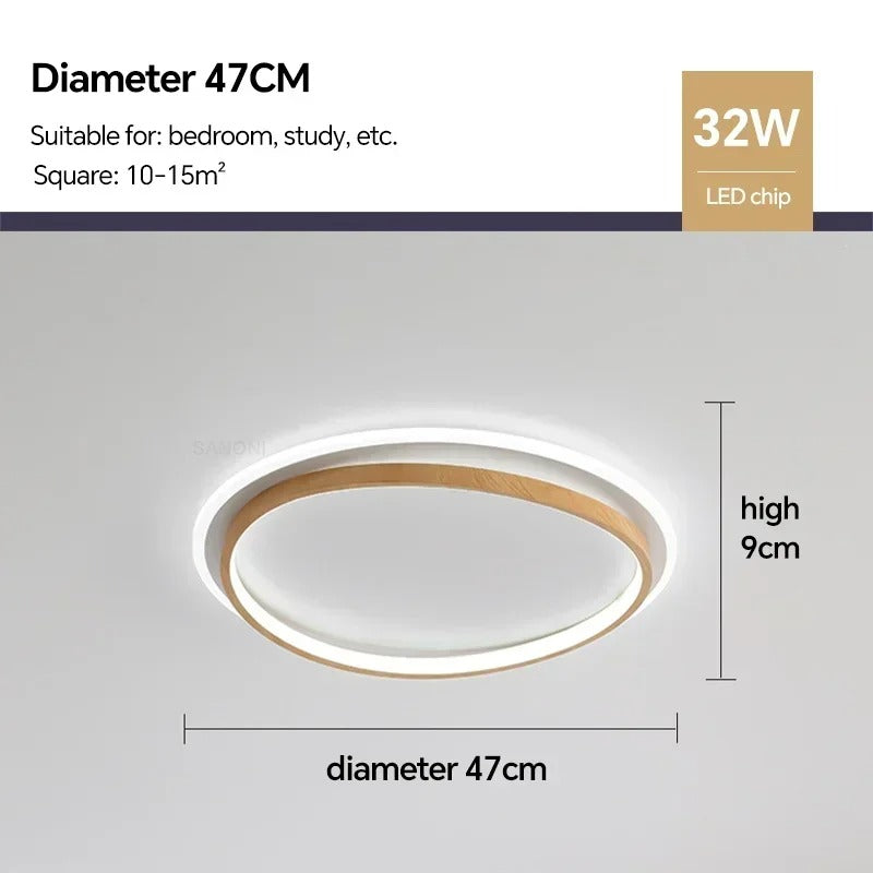 Luminária de Teto LED Moderna | Design Redondo em Nogueira e Dourado