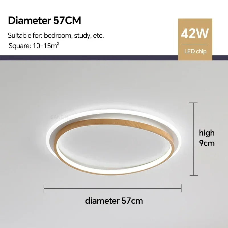 Luminária de Teto LED Moderna | Design Redondo em Nogueira e Dourado
