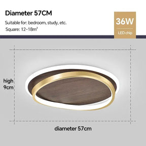 Luminária de Teto LED Moderna | Design Redondo em Nogueira e Dourado
