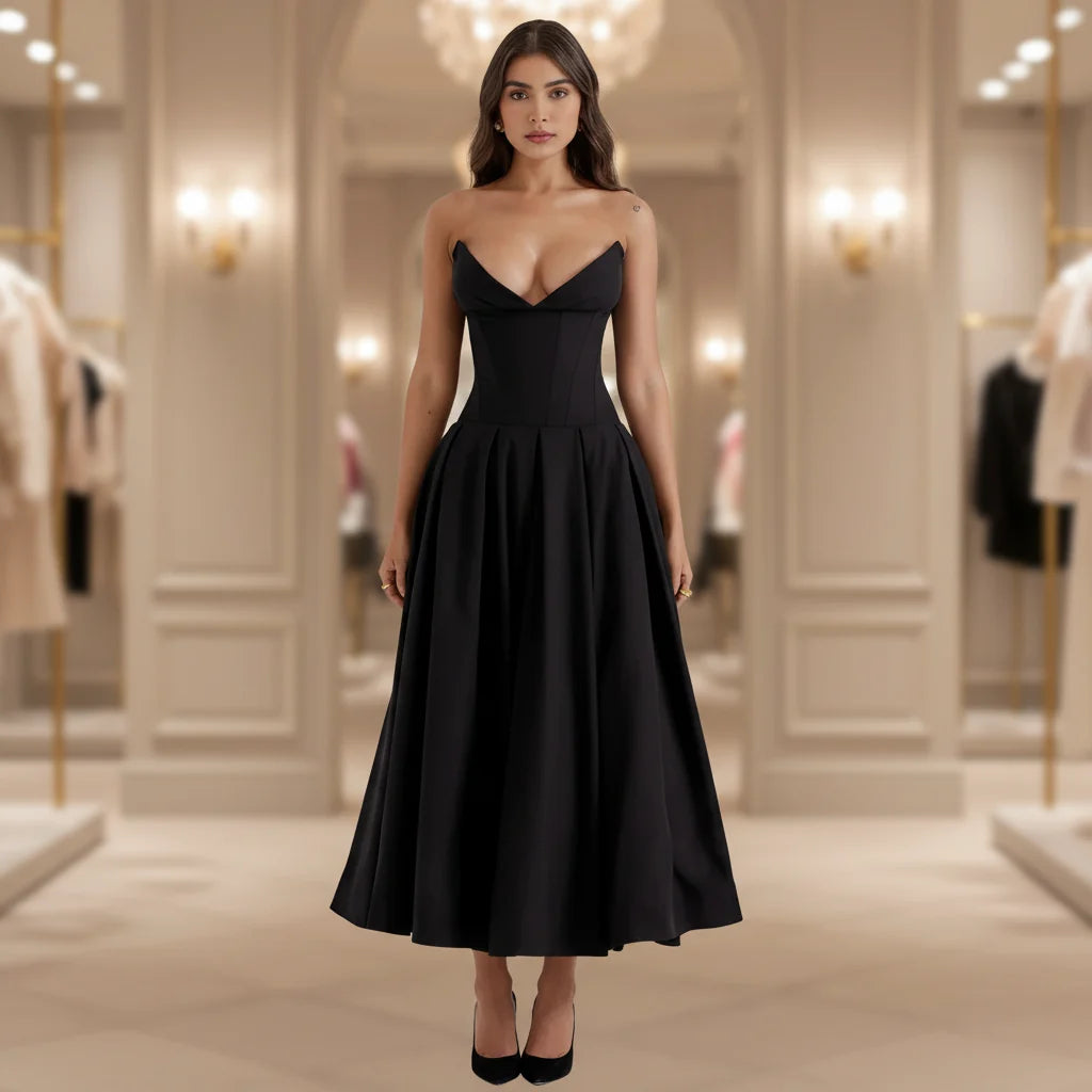 Vestido Midi Casual de Verão com Decote V Profundo e Caimento Fluido