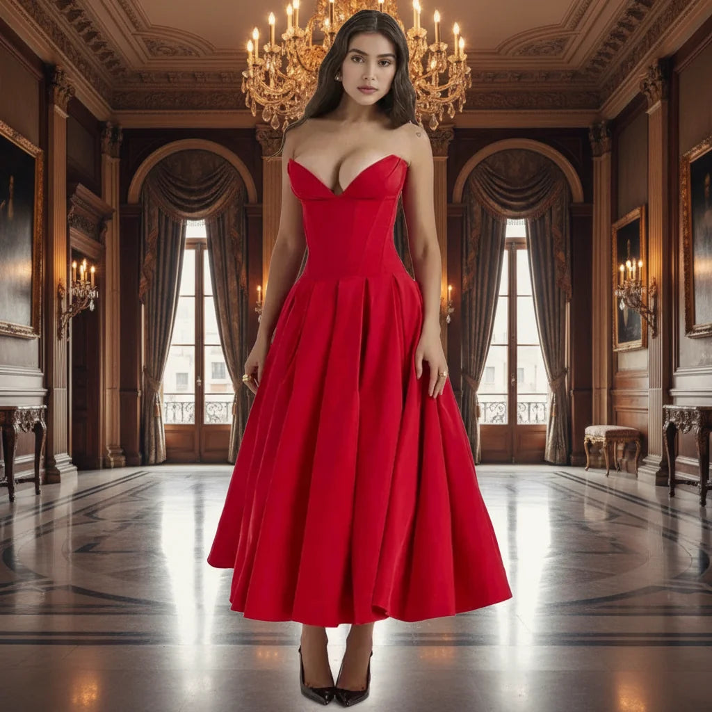 Vestido Midi Casual de Verão com Decote V Profundo e Caimento Fluido