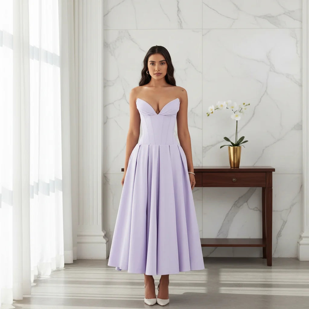 Vestido Midi Casual de Verão com Decote V Profundo e Caimento Fluido