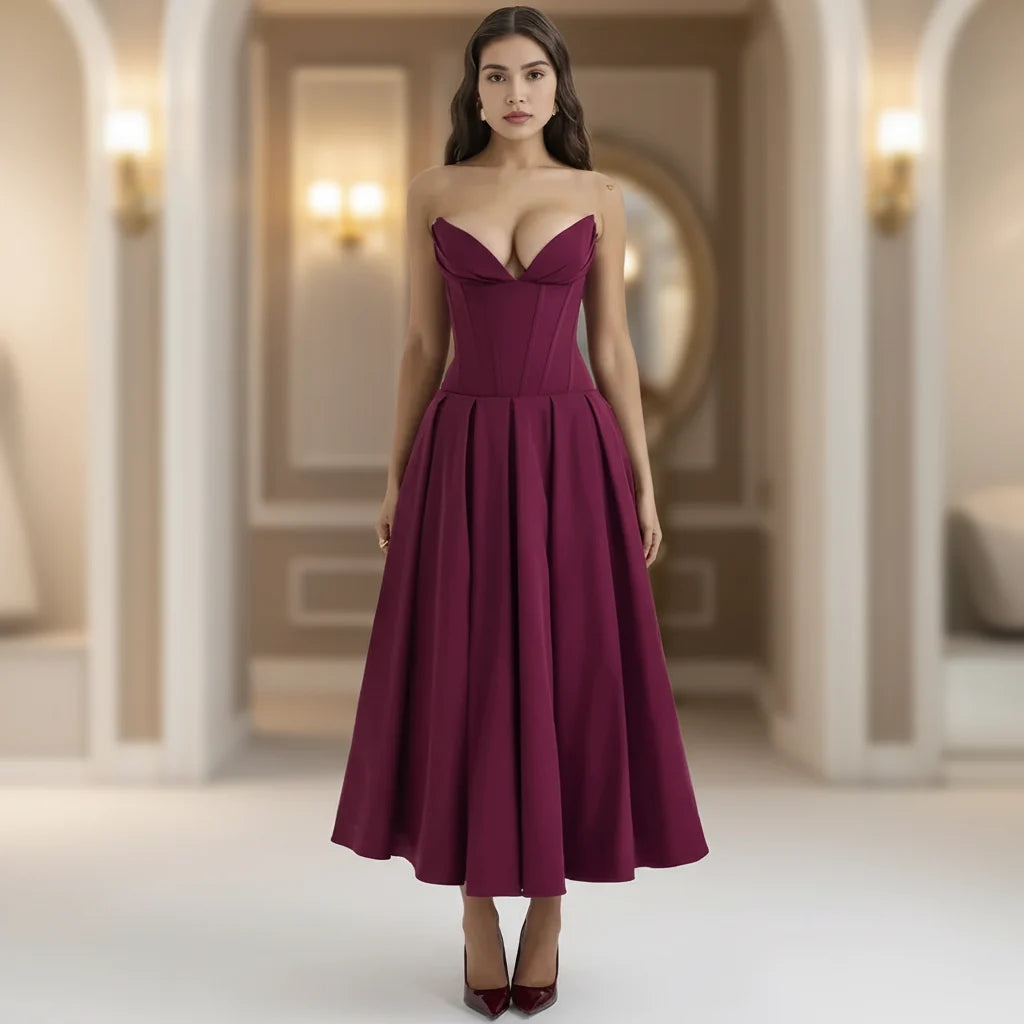 Vestido Midi Casual de Verão com Decote V Profundo e Caimento Fluido