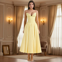 Vestido Midi Casual de Verão com Decote V Profundo e Caimento Fluido