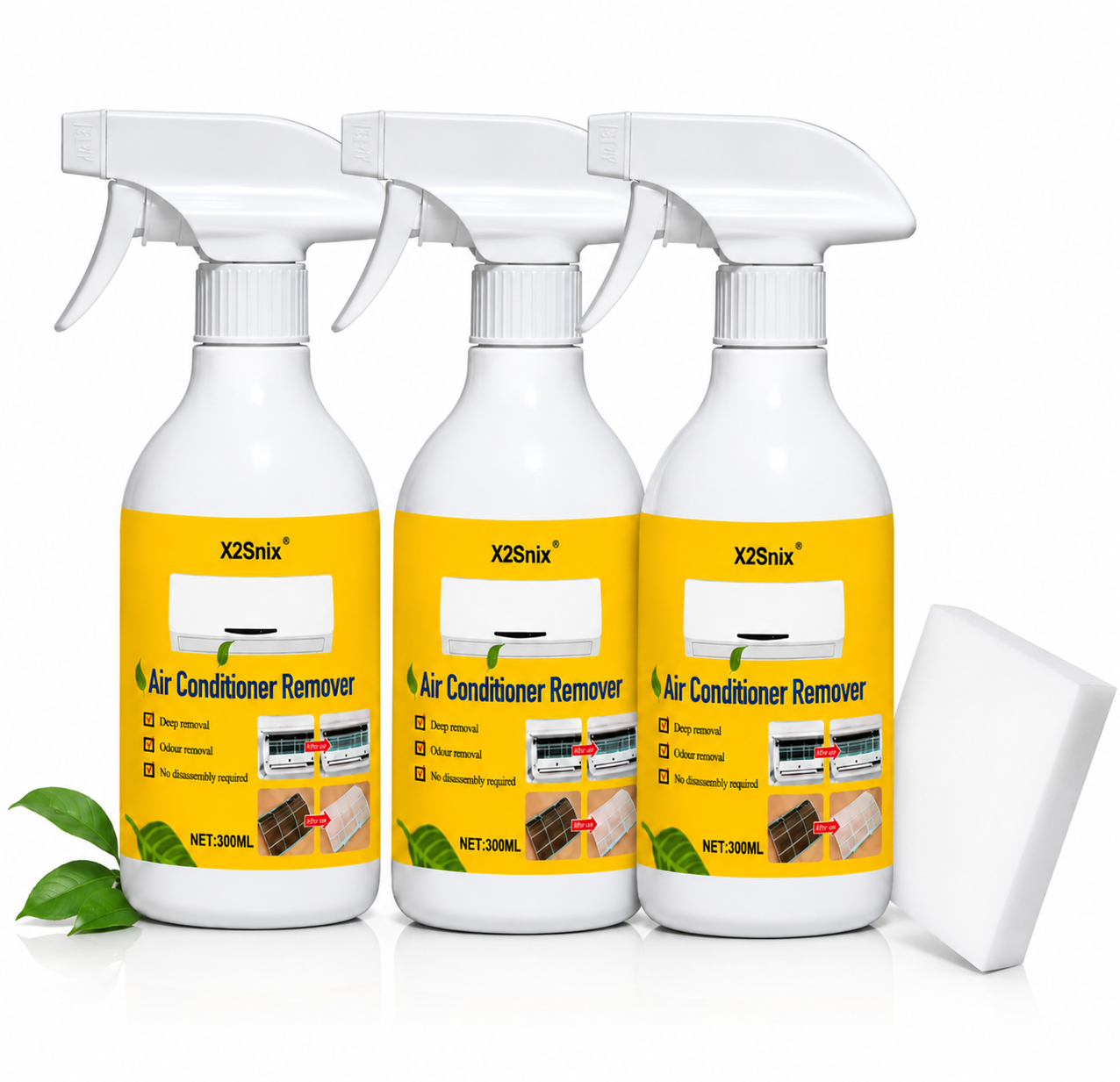 3 Frascos de Limpador de Ar-Condicionado e Esponja