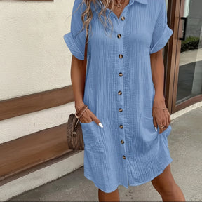 Women's Midi Shirt Dress Casual Short Sleeve | Dress