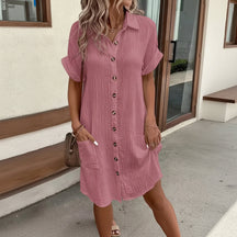 Women's Midi Shirt Dress Casual Short Sleeve | Dress
