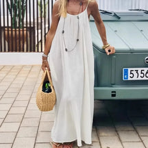 Vestido Casual Feminino Longo Sem Mangas com Alças Finas para Praia