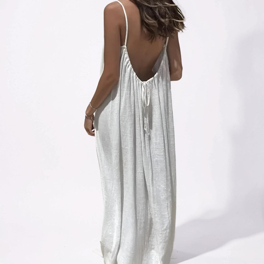 Vestido Casual Feminino Longo Sem Mangas com Alças Finas para Praia