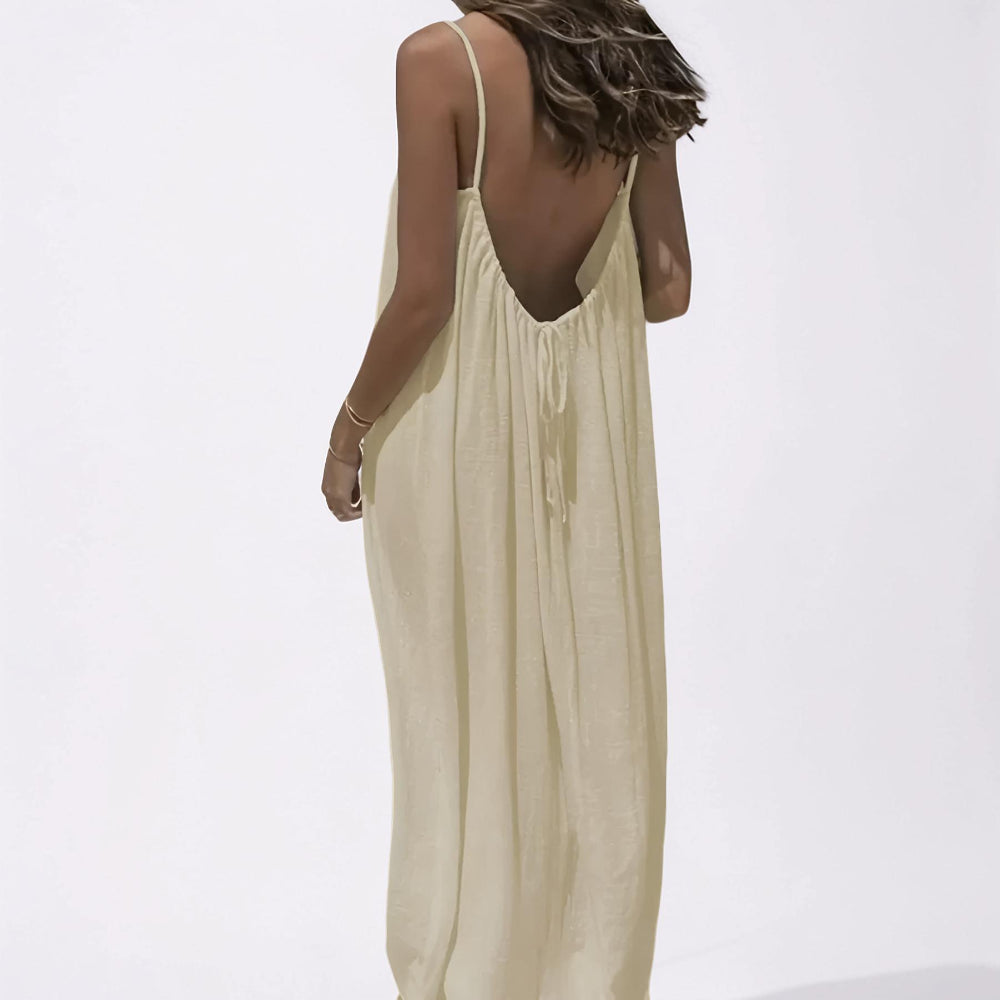 Vestido Casual Feminino Longo Sem Mangas com Alças Finas para Praia