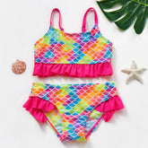 Conjunto de Biquíni Feminino Roupa de Banho Infantil com Babado | Floral