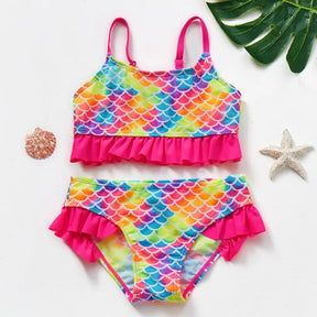Conjunto de Biquíni Feminino Roupa de Banho Infantil com Babado | Floral