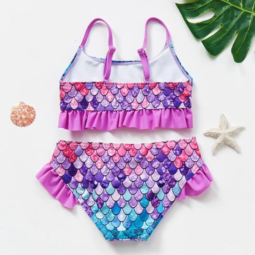 Conjunto de Biquíni Feminino Roupa de Banho Infantil com Babado | Floral