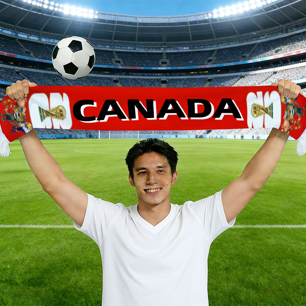 Cachecol de Torcedor da Copa do Mundo com Bandeira do Canadá Lavagem à Mão Esportes Canadá